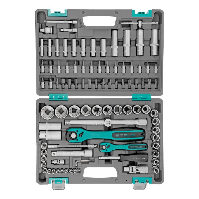 Набор инструментов 1/2", 1/4", CrV 12 гранные головки 94 предмета Stels Набор инструментов 1/2", 1/4", CrV 12 гранные головки 94 предмета Stels