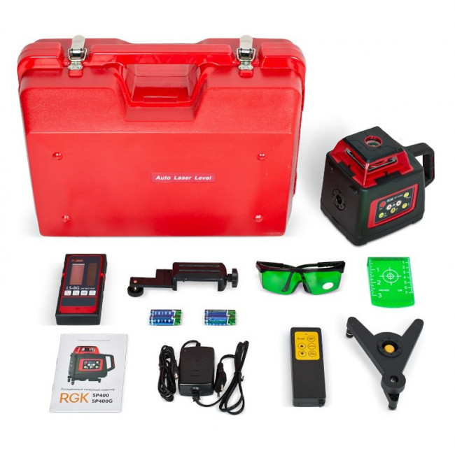Комплект: ротационный нивелир RGK SP-400G + штатив RGK SH-170, рейка RGK LR-2