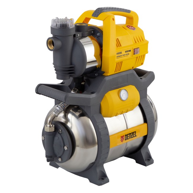 Насосная станция PSХ950X, Х-Pro, 950 Вт, 3300 л/ч, ресивер 24 л, подъем 38 м, нержавейка Denzel Насосная станция PSХ950X, Х-Pro, 950 Вт, 3300 л/ч, ресивер 24 л, подъем 38 м, нержавейка Denzel
