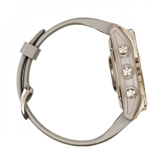 Часы Garmin Fenix 7S Sapphire Solar титановый кремово-золотой с светло-песочным силиконовым ремешком