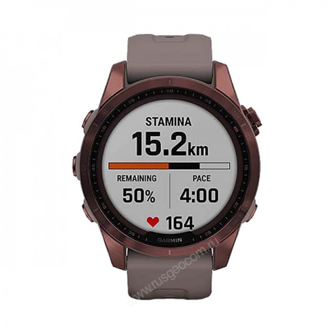 Часы Garmin Fenix 7S Sapphire Solar титановый темно-бронзовый с сланцево-серым силиконовым ремешком